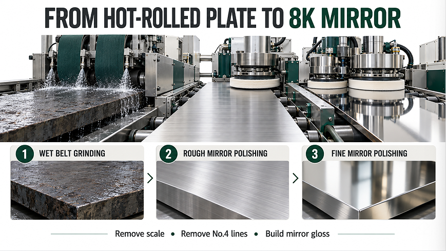 Why Hot-Rolled Stainless Steel Needs No.4 Grinding Before 8K Mirror Polishing